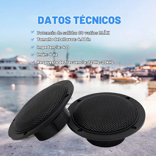 Vista 5 de Estéreo marino - Impermeable Bluetooth MP3 USB AM/FM Radio con 2 altavoces negros (304-4001B)