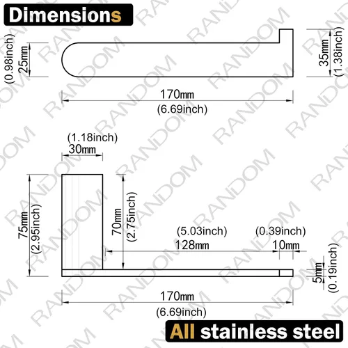 Vista 2 de RANDOM Portarrollos de papel higiénico de oro cepillado, accesorios de hardware de baño SUS 304 de acero inoxidable moderno soporte de rollo