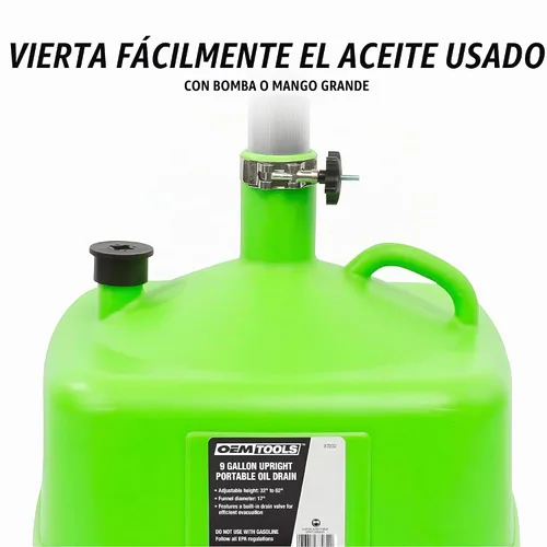 Vista 4 de OEMTOOLS 87032 Bandeja de drenaje de aceite con embudo, bandeja de captura de aceite de 9 galones con altura ajustable, recipiente de drenaje