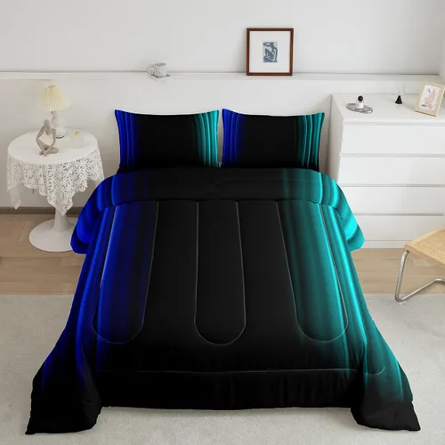 Vista 12 de Feelyou Juego de edredón geométrico degradado para adolescentes, tamaño individual, para niños y mujeres, azul, rojo y negro, juego de ropa de cama