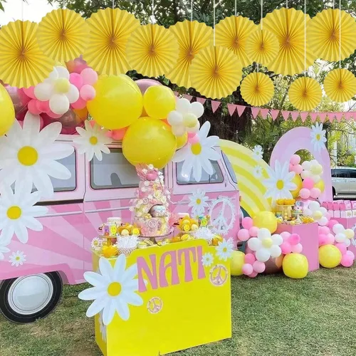 Vista 5 de HQZ Juego de 12 abanicos de papel para colgar en fiestas amarillas, juego de 12 abanicos de papel para colgar abanicos de papel, manualidades