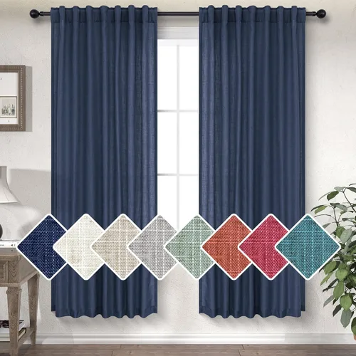 Vista 42 de DANCURTON Cortinas de lino para ventana, cocina moderna, dormitorio, ventanas pequeñas, 2 paneles con bolsillo con pestaña trasera, gruesas