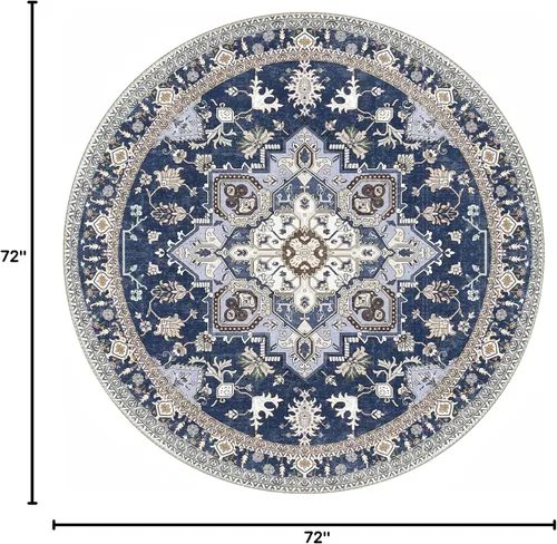 Vista 253 de OPPODREAM Alfombras suaves, pequeñas y lavables con parte trasera antideslizante, alfombra de cachemira sintética de pelo bajo, 2 x 3 pies, azul