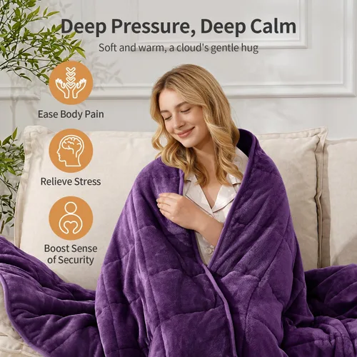 Vista 4 de Uttermara Manta pesada para adultos, manta pesada tamaño Queen con forro polar reversible de terciopelo suave y brillante y acogedor sherpa cálido