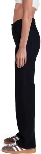 Vista 2 de Pantalones clásicos de mezclilla de tiro medio y corte recto para mujer Negro