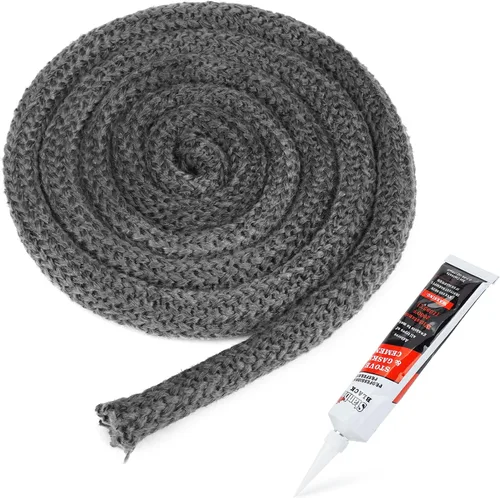 Vista 9 de Stanbroil Junta para estufa de leña, sello de cuerda de fibra de vidrio impregnada de grafito de 1/2" x 84" y kit de junta de cemento de alta