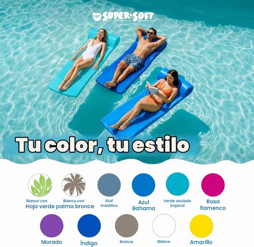 Vista 5 de TRC Recreation Sunsation 1.75" Thick Foam Pool Float Lounger w/ Headrest for Lounging & Sunbathing in Swimming Pools, Beaches & Lakes, 70" x 26 Azul