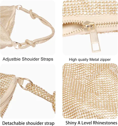 Vista 4 de Bolsos de noche con diamantes de imitación para mujer, elegante bolso de noche brillante de cristal, Moda