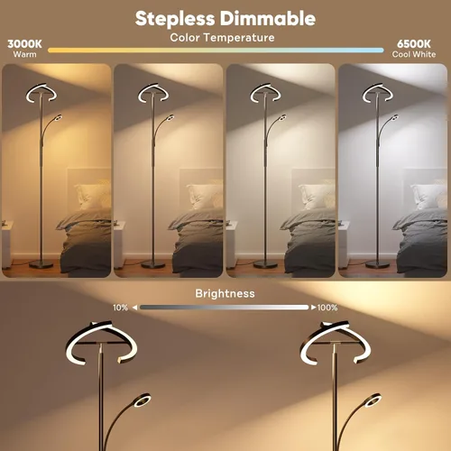 Vista 5 de SIBRILLE Lámpara de Pie RGBCW Mejorada con Lámpara de Lectura, Lámpara de Pie LED con Control Remoto Giratorio Regulable, Luz de Pie Moderna