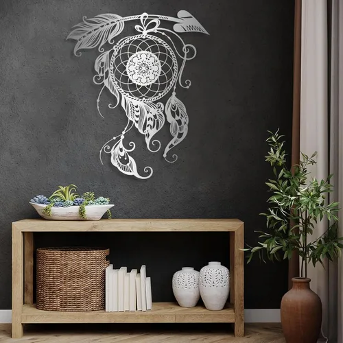 Vista 7 de Decoración de pared de metal atrapasueños, decoración de pared grande y bohemia, atrapasueños bohemio, diseño de atrapasueños, decoración de pared