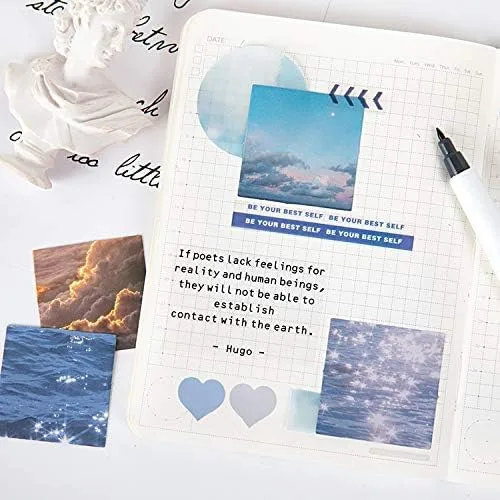 Vista 4 de Calcomanías para álbum de recortes, kit de papel estético de cielo, planificador de diario, diario, diario, suministros decorativos, 46 piezas/caja
