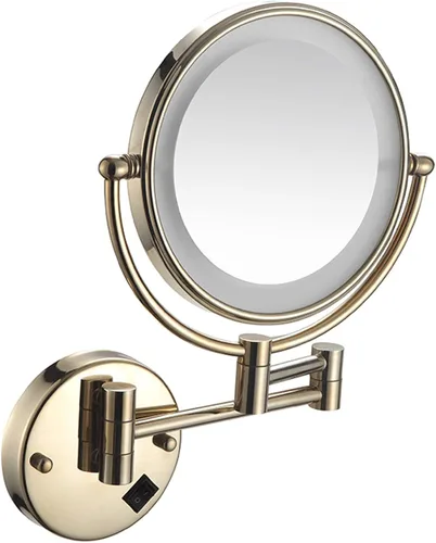 Vista 12 de Espejo de maquillaje con luz LED y aumento, espejo de afeitado de doble cara para baño, espejo extensible de tocador con enchufe, latón, 3X
