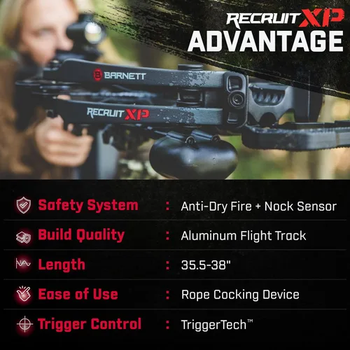 Vista 3 de Barnett Recruit XP Crossbow Package, Compact Crossbow with 2 Arrows & 3 Dot Sight, Ideal for Hunting & Training for All Ages