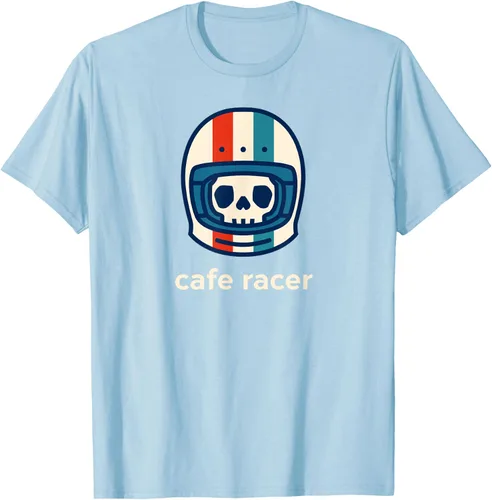 Vista 71 de Cafe Racer Moda Simple Casco Diseño Motocicleta Camiseta Negro