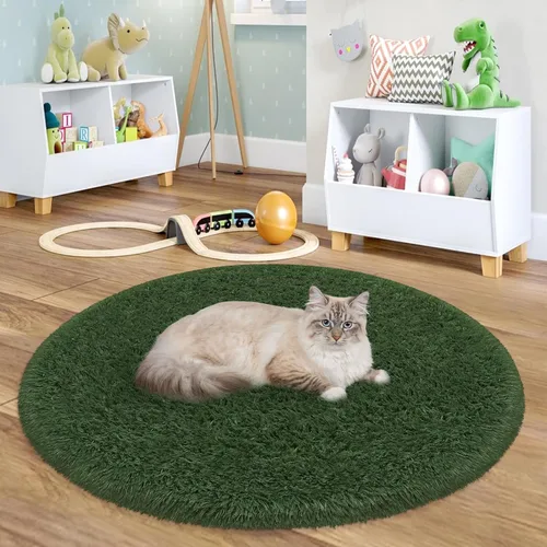 Vista 32 de Alfombra circular pequeña para dormitorio, 2 x 2 pies, color azul, para decoración de habitación de niños, redonda esponjosa para guardería