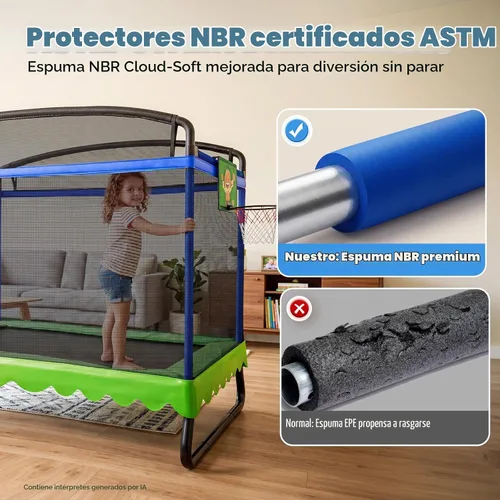 Vista 4 de Zupapa - Trampolín rectangular para niños de 4 x 6 pies con red de seguridad, aro de baloncesto, marco de doble capa resistente, trampolín cuadrado