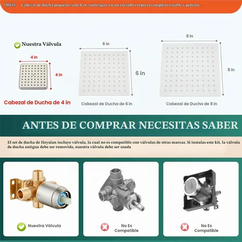 Vista 2 de Heyalan - Juego de grifo de ducha de 4 pulgadas con boquilla y válvula, níquel cepillado