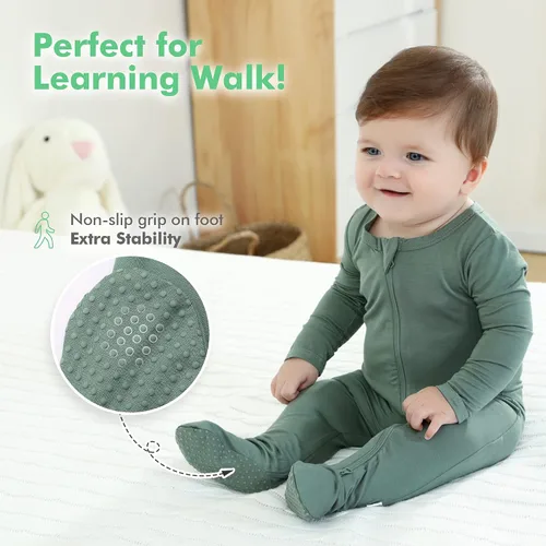 Vista 5 de HAPIU - Pijama de bambú con pies para bebé, con cremallera frontal de 2vías, mamelucos Sleep 'N Play, de 0a 24meses
