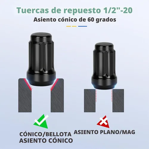 Vista 6 de Dynofit Tuercas de llanta de 1/2-20 para Explorer Wrangler, 20 piezas