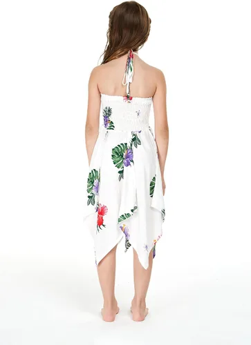 Vista 2 de Vestido hawaiano Luau con fondo irregular gitano para niña en Pretty Tropical