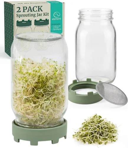 Vista 13 de Elementi - Tapas para germinar para tarros de boca ancha (juego de 2), kit de tarro de germinación para brotes orgánicos, kit de cultivo de brotes