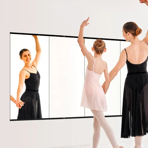 Vista 3 de Home Gym Mirror for Wall, 48x24x3PCS Frameless Full Length Mirror, Black Negro mate