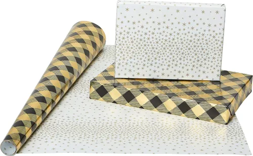 Vista 3 de American Greetings - Rollos de papel de regalo de Navidad de aluminio, envoltura de regalo festiva metálica en amarillo dorado y negro