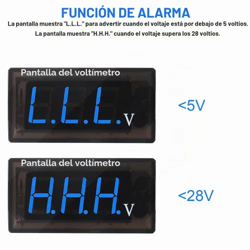 Vista 4 de 2 PCS Voltímetro Digital DC 5-28V para Coche, Medidor de Voltaje 12V, Medidor de Audio para Coche, Pantalla LED, Medidor 12V Impermeable, Medidor