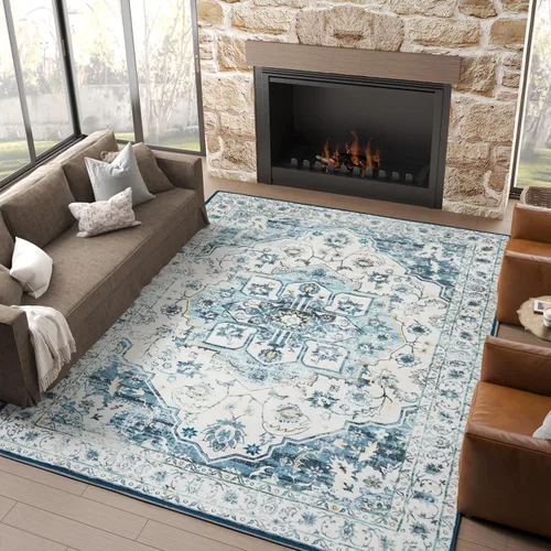 Vista 97 de jinchan Alfombra de Área 2x3 pies Alfombra Vintage de Entrada Lavable Bohemia Tapete Interior para Puerta Medallón Floral Tapete Pequeño para Puerta