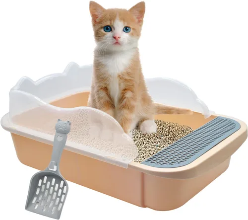 Vista 9 de Caja de arena abierta para gatos con lado alto, bandeja antisalpicaduras para gatos, inodoro para gatitos con cuchara, arena extraíble semicerrada