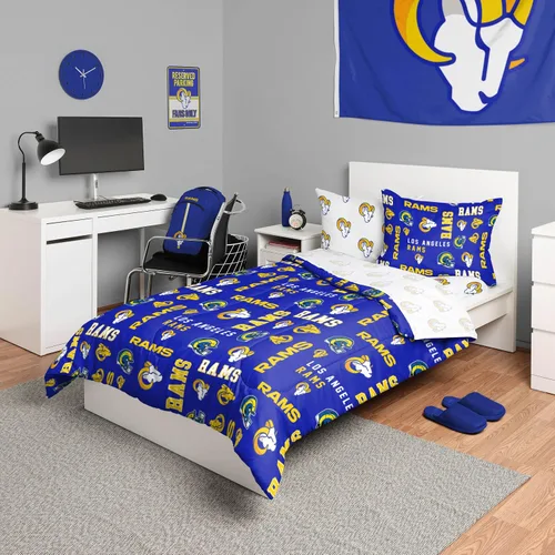 Vista 10 de FOCO Juego de ropa de cama unisex para adultos con logotipo del equipo de la NFL, sábanas y fundas de almohada, juego de ropa de cama de 5 piezas