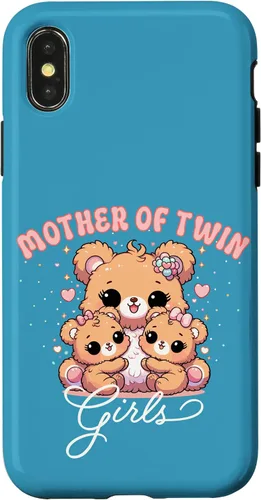 Vista 4 de iPhone 15 Mother of Twin Girls Adorable Kawaii Mama Bear and Daughters Case