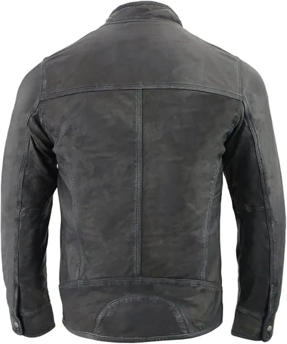 Vista 2 de Milwaukee Leather SFM1830 - Chaqueta de piel negra y gris con triple puntada para hombre