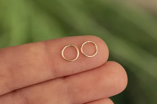Vista 104 de Aretes de aro de oro de plata – Aretes de aro para mujer, dos piezas de aros de plata fina rellenos de oro, aro de hélice, anillo de tragus, aro