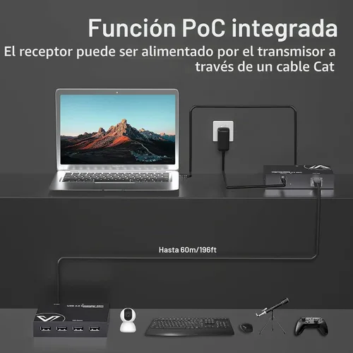 Vista 7 de Cable extensor USB de acceso AV Cat5e/6/6a/7 hasta 196 pies/196.9 ft