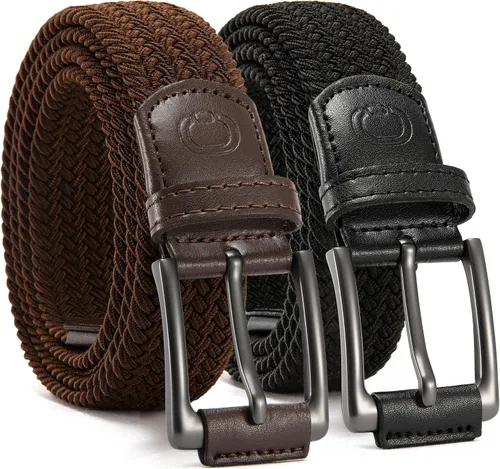 Vista 9 de CHAOREN Cinturón elástico para hombre, paquete de 2 - Cinturones trenzados de 1 3/8" para golf para hombres - Elástico casual para pantalones y jeans