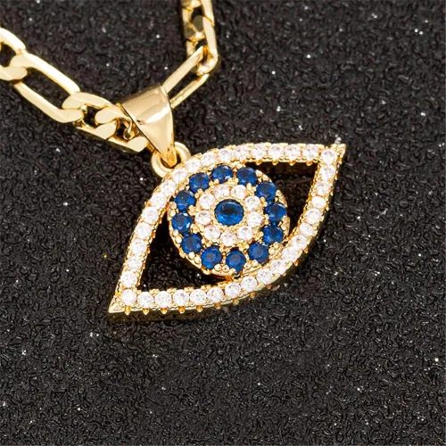 Vista 6 de kelistom Evil Eye Necklace for Women 18K Gold Plated Cubic Zirconia Inlay Evil Eye Pendant Necklace 3mm Figaro Chain Necklace 1822 inches