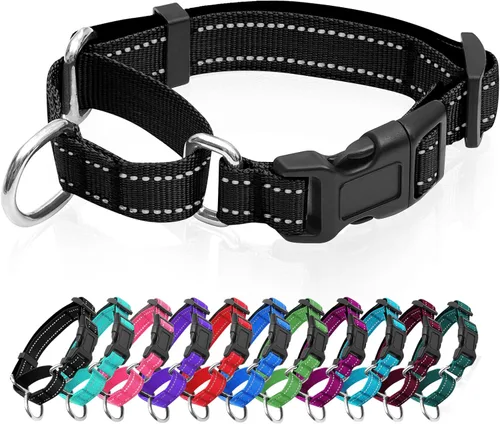 Vista 15 de Collares de perro Martingale reflectantes. Collar de perro con hebilla de liberación rápida. Collar de mascota de nylon ajustable, suave, acolchado