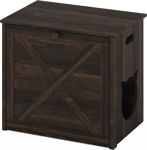 Vista 21 de Caja de arena Furinno Peli, Pequeña, Americano Entrada lateral, muebles ocultos, casa de madera para mascotas con puertas, fácil montaje