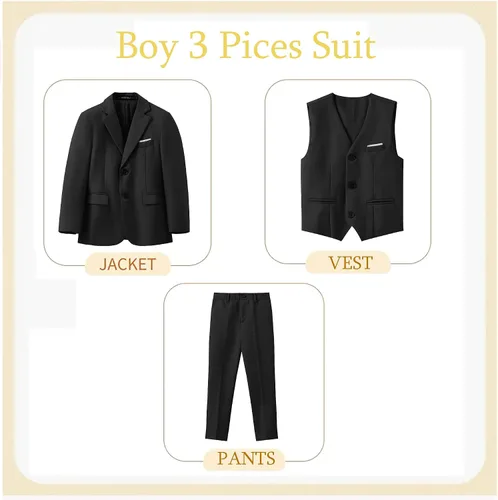 Vista 5 de MAGE MALE Conjunto de ropa de vestir formal de varios colores para niños, 3 piezas, ajuste ajustado