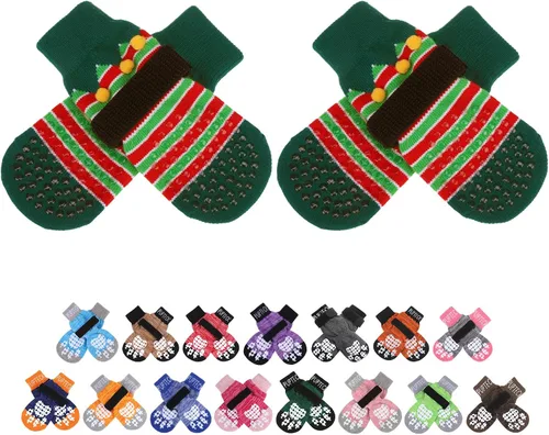 Vista 29 de PUPTECK Calcetines antideslizantes para perros con agarres de doble cara para perros pequeños, medianos y grandes, suelos de madera dura que evitan