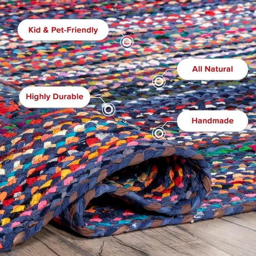 Vista 4 de nuLOOM Tammara - Alfombra bohemia trenzada a mano, algodón, hecha a mano, ecológica, colorida, roja, azul, rosa, amarillo Nuloom Tammara Ombre 2