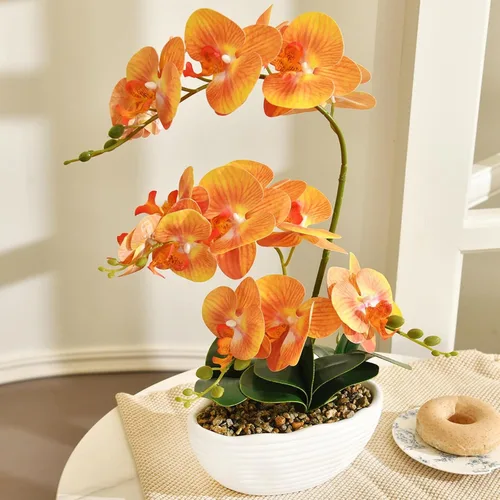 Vista 10 de Phalaenopsis - Planta de orquídea sintética de 19 pulgadas de alto, centro de mesa de orquídea de seda, arreglo floral artificial en maceta