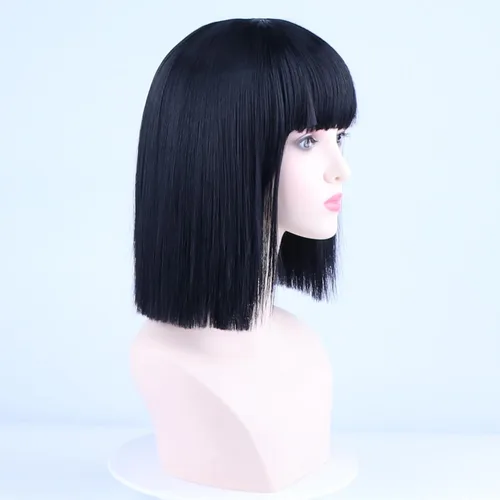 Vista 20 de Pelucas de disfraz de cosplay azul claro de 16 pulgadas para mujer, de 16 pulgadas, con flequillo lateral