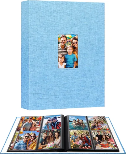 Vista 10 de Álbum de fotos de 3.5 x 5, álbum de fotos de 3.5 x 5 con capacidad para 256 fotos, cubierta de lino con ventana frontal, álbumes de fotos de 3 x 5