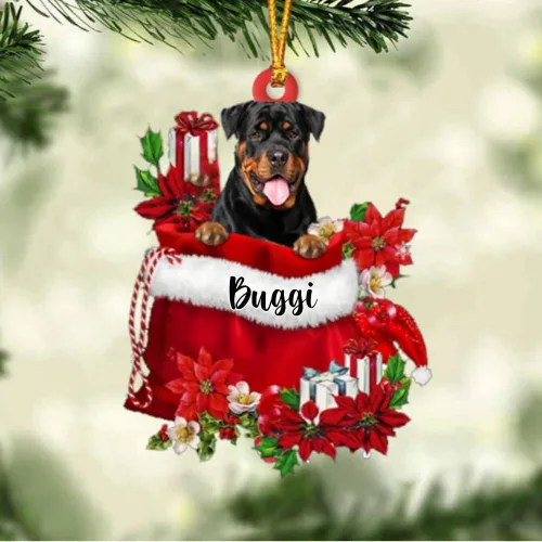 Vista 177 de Perro Akita Inu personalizado en bolsa de regalo, adorno de Navidad, nombre personalizado, regalo para amantes de los perros, familia, Navidad