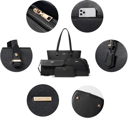 Vista 6 de Juego de 4 bolsas de cuero sintético para mujer bolsa de hombro asa superior cartera