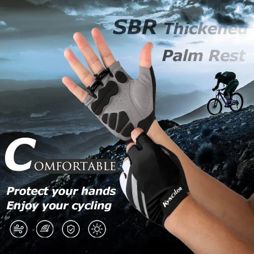 Vista 6 de KynciLOR Guantes de ciclismo acolchados sin dedos con protección UV, guantes de MTB y bicicleta de carretera para hombres y mujeres para correr