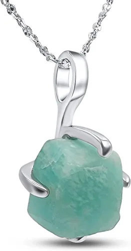 Vista 8 de Collar de cadena con colgante de piedra preciosa natural en bruto con oro blanco sobre plata de ley 925, piedra natal delicado regalo solitario