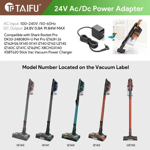 Vista 3 de TAIFU Cargador de 24.8V 0.8A DK33-248080H-U para Shark WZ240 26 WZ24026 IZ500 IZ530 IZ531H IZ540 IZ560 IZ562H IX140 IX141 XFBT620 21.6 V Liion